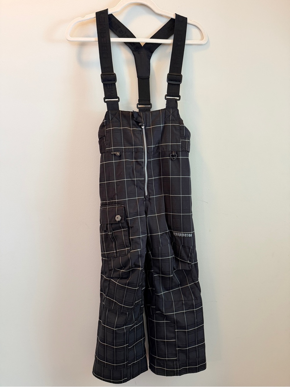 Obermeyer Black Plaid Snow Bibs with Adjustable Straps